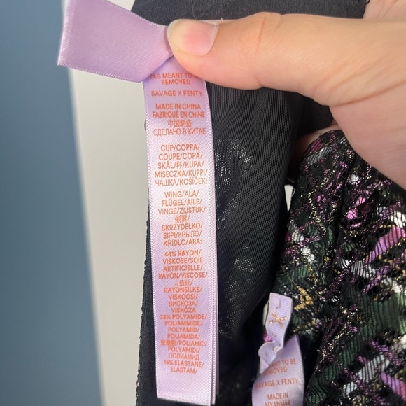 Savage X Fenty A Little Tart Unlined Bra purple black green plaid size 38H - Picture 6 of 6